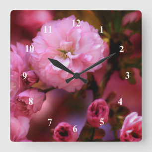 Lovely Spring Pink Cherry Blossoms Square Wall Clock