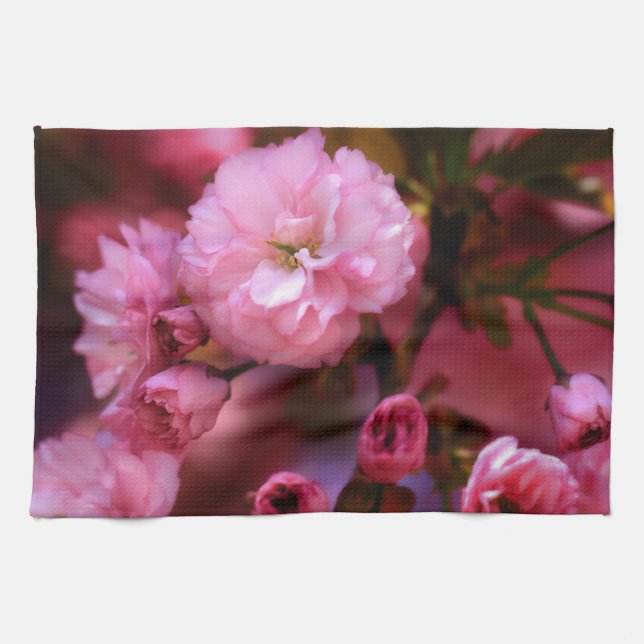 Lovely Spring Pink Cherry Blossoms Tea Towel (Horizontal)
