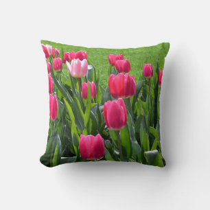 lovely spring pink tulip flowers. garden floral cushion