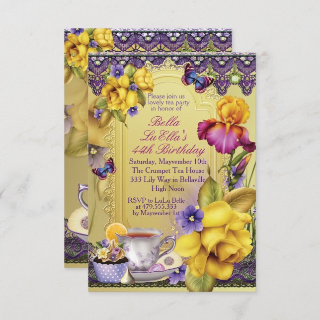 Lovely Spring Tea Party Birthday Party Invitations (Front/Back)