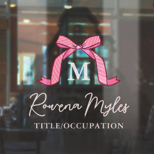 Lovely Striped Pink Bow Monogram name In Script