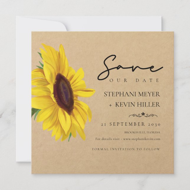 Lovely Sunflower Rustic Kraft Paper Wedding Save The Date (Front)