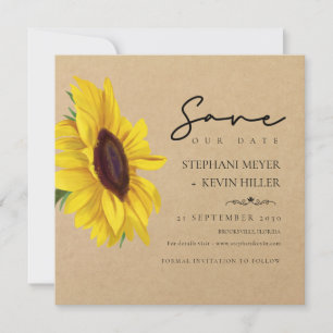 Lovely Sunflower Rustic Kraft Paper Wedding Save The Date