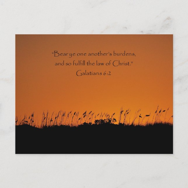 Lovely Sunset Galations 6:2 Scripture Post Card (Front)