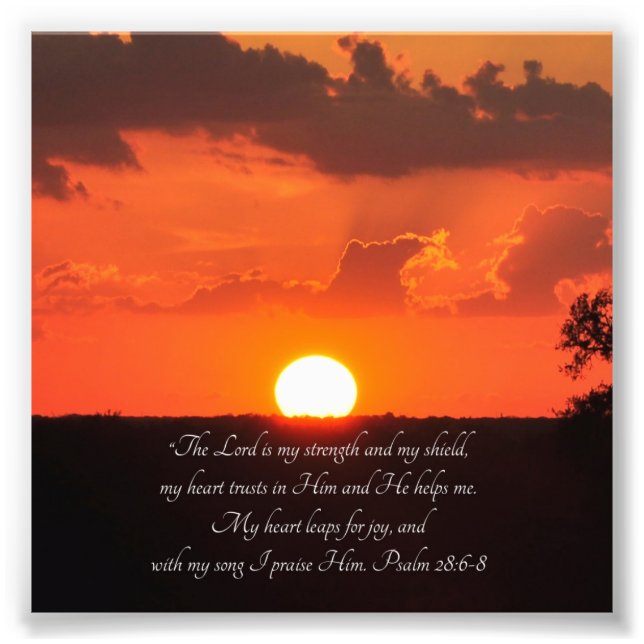Lovely Sunset Psalm 28:6-8 Scripture Print (Front)