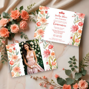 Lovely Sweet Floral Garland Spanish Photo Mis XV Invitation