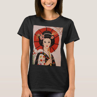 Lovely T shirt adorned with beautiful Geisha Girl
