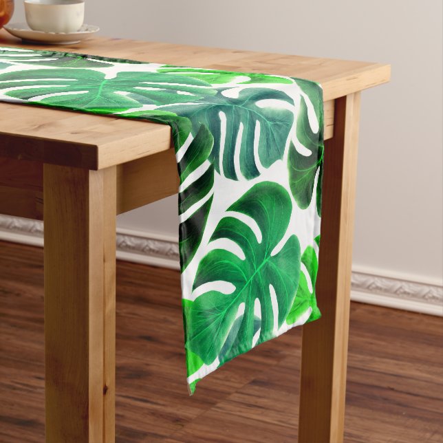 Lovely Table Runner with Tropical Leaves Print (In Situ)