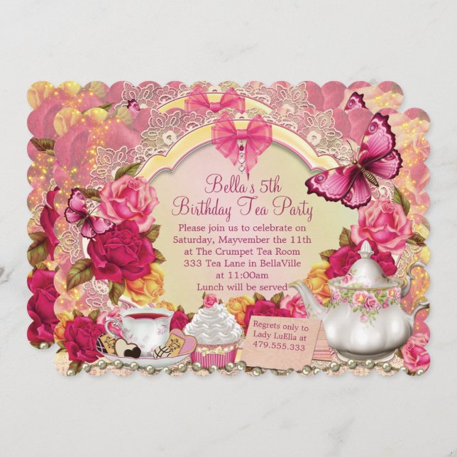 Lovely Tea Party Invitations (Front/Back)