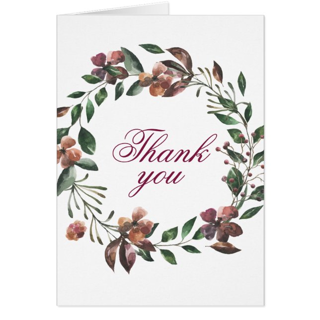 Lovely Teal & Burgundy Floral Wreath Thank you (Front)