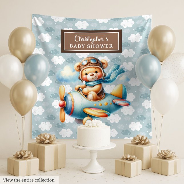 Lovely Teddy Bear Pilot Personalised Party Wall Tapestry (Lovely Teddy Bear Pilot Personalized Party Wall Tapestry)