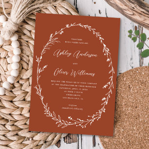Lovely Terracotta Rustic Wildflower Wreath Wedding Invitation