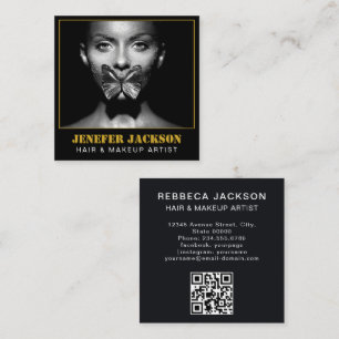 lovely text modern photographer QR code black Square Business Card