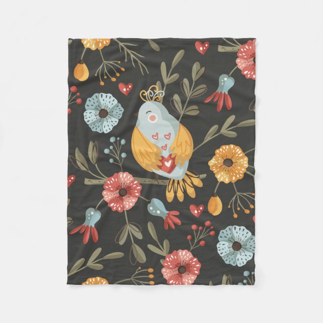 Lovely texture with birds and elegant flowers fleece blanket (Front)