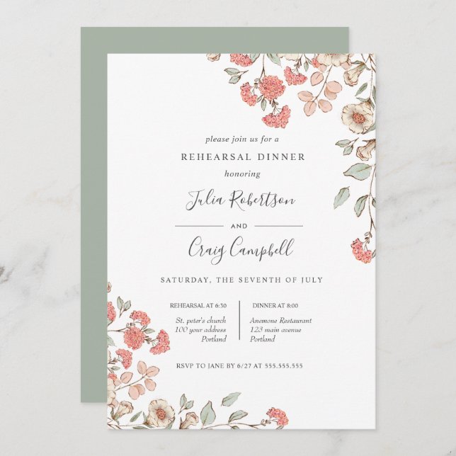 Lovely Tiny Blush flower bunch Rehearsal Dinner Invitation (Front/Back)