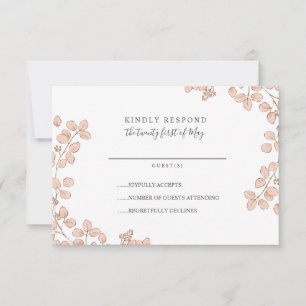Lovely Tiny Pink leaves Whimsical Wedding RSVP Card