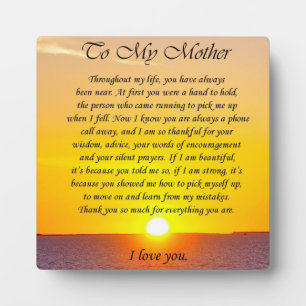 Lovely "To My Mother" Thank You Poem Plaque