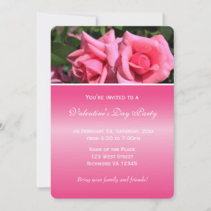 Lovely tow pink rose flowers Valentine's Day party Invitation