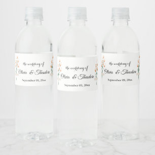 Lovely Trendy Pink Watercolor Wildflower Wedding Water Bottle Label