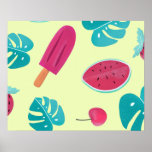 Lovely Tropical Fruits Leaves Ice Pops Pattern | Poster<br><div class="desc">For further customisation, please click the "Customise" button and use our design tool to modify this template. If the options are available, you may change text and image by simply clicking on "Edit/Remove Text or Image Here" and add your own. If you wish to have this design added to a...</div>