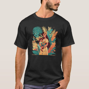 Lovely Tropical Illustration Of A Mum With Her Dau T-Shirt