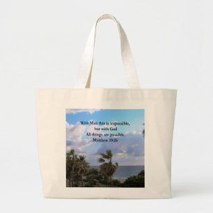 LOVELY TROPICAL MATTHEW 19:26 PHOTO DESIGN LARGE TOTE BAG