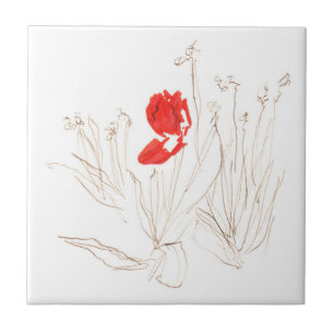 Lovely tulip in the wind and rain ceramic tile