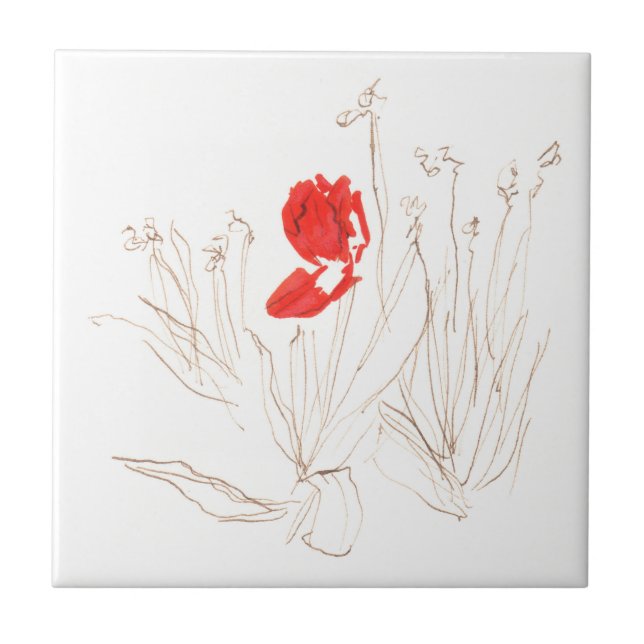 Lovely tulip in the wind and rain  ceramic tile (Front)