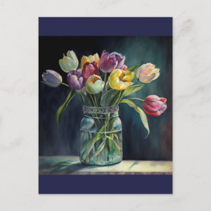 Lovely tulips watercolor postcard