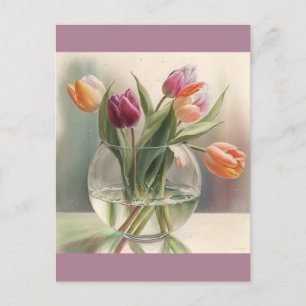 Lovely tulips watercolor postcard