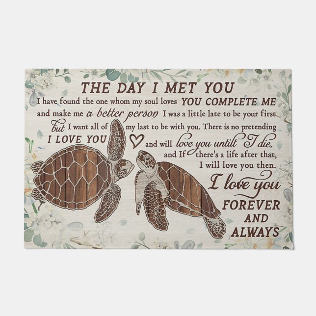 Lovely Turtle Couples Rug, Cute Letter Doormat (Front)