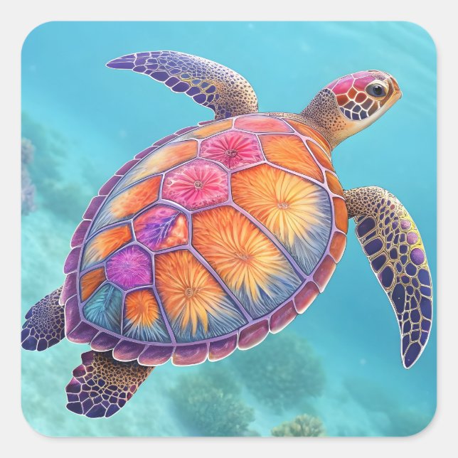 Lovely Turtle Square Sticker (Front)