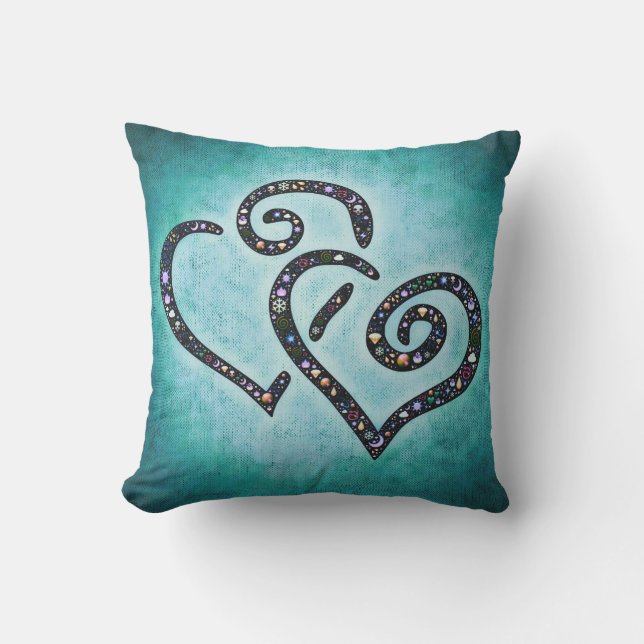 Lovely Twin Heart Blue Pillow (Front)