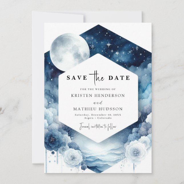 Lovely Typography Moonlit Wedding Save The Date (Front)