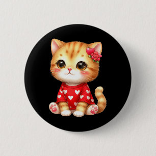 Lovely Valentine Cat Kitten With Heart 6 Cm Round Badge
