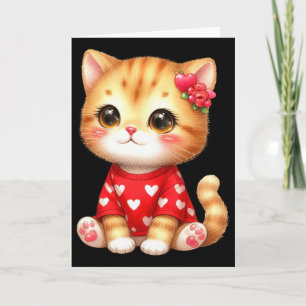 Lovely Valentine Cat Kitten With Heart  Card