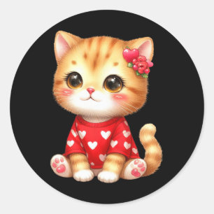 Lovely Valentine Cat Kitten With Heart  Classic Round Sticker