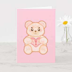 Lovely Valentine's Day Bear With Red Heart Card