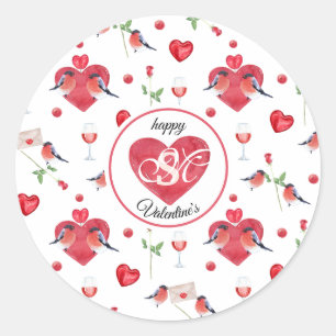 Lovely Valentine's Day Pattern Monogrammed Classic Round Sticker