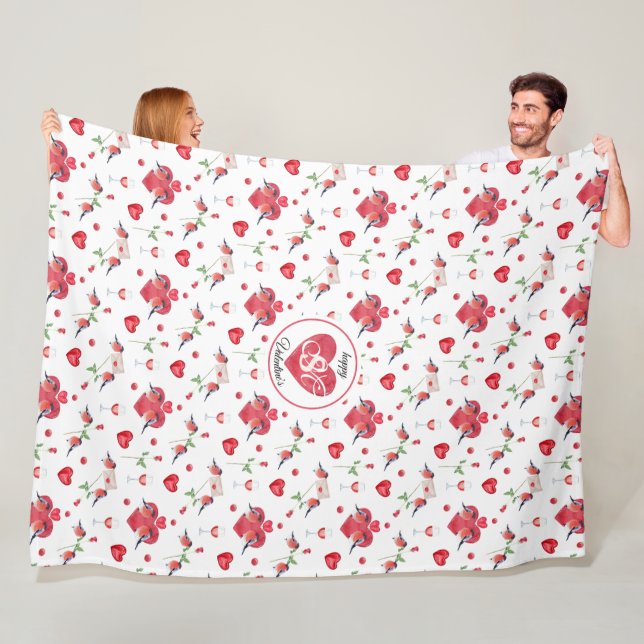 Lovely Valentine's Day Pattern | Monogrammed Fleece Blanket (In Situ)