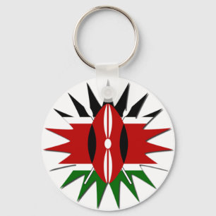 Lovely Vibrant Kenyan Flag Pattern: An 18-Star Art Key Ring