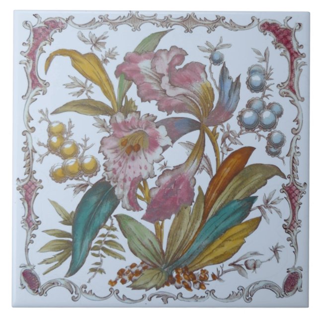Lovely Victorian Transferware Floral Tile c1880 (Front)