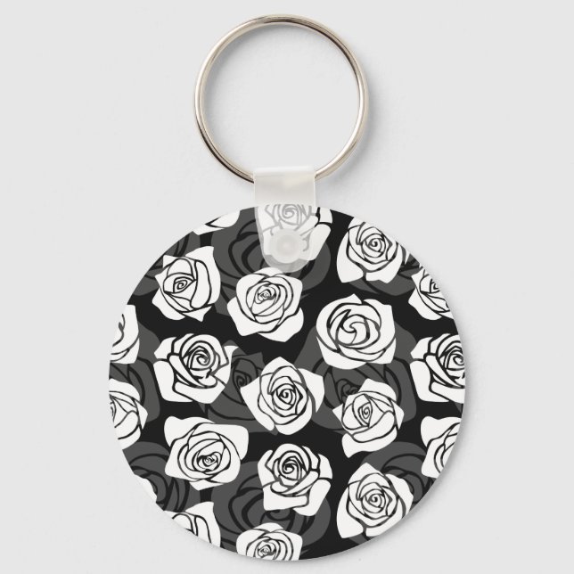 Lovely Vintage black and white roses Key Ring (Front)