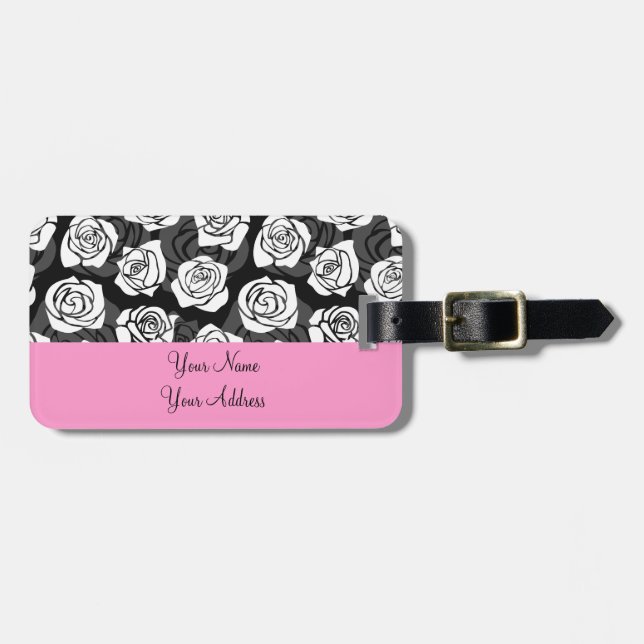 Lovely Vintage black and white roses Luggage Tag (Front Horizontal)