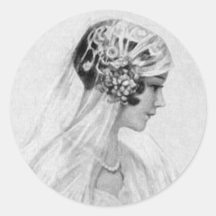 Lovely Vintage Bride, Grayscale Classic Round Sticker