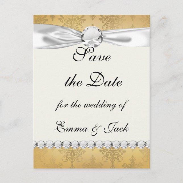 lovely vintage distressed gold damask announcement postcard (Front)