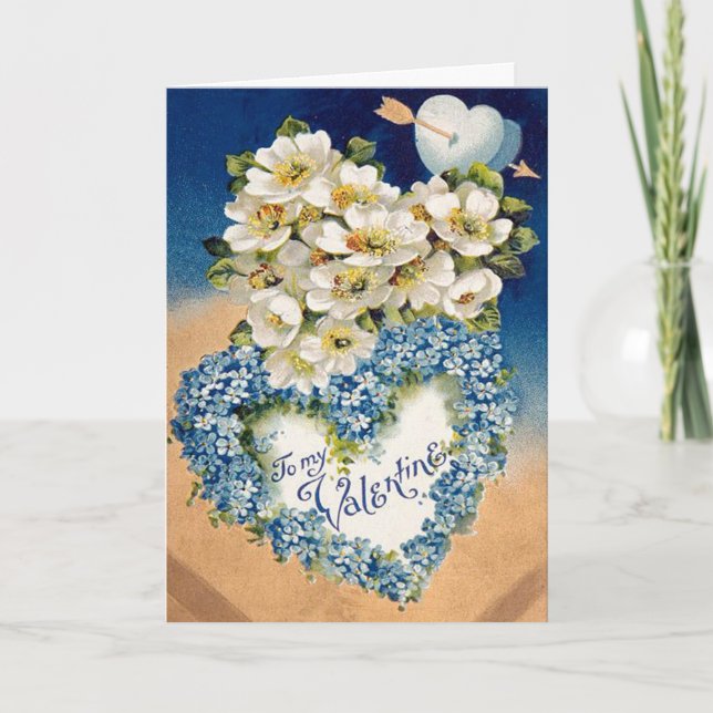 Lovely Vintage Flowers Heart Valentine Day's Card (Front)