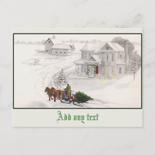 Lovely Vintage Illustration Snowy Scene Postcard (Front)