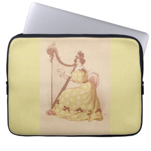 Lovely Vintage Lady Playing Music On A Harp Laptop Sleeve