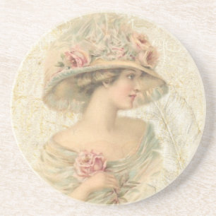 Lovely Vintage Lady Sandstone Coasters